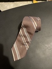 Vintage Christian Dior Men Necktie Tie Brown Gray Cream Striped USA Made