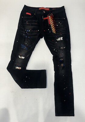 RS7 royal 7even mens 100%authentic size 32/32 long Stretch jeans Black Faux Torn