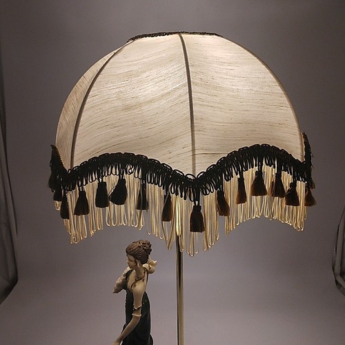 Art Deco Style En Vogue Wooden Ceramic & Metal Electric Table Lamp + Shade - 20" - Picture 7 of 19