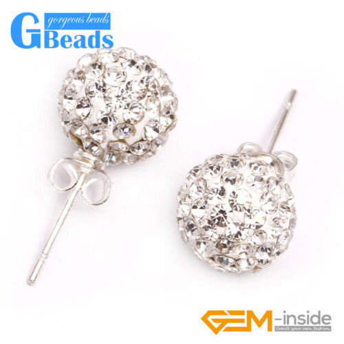 10mm Czech Crystal Rhinestone Pave Disco Ball Silver Plated Stud Earrings - Picture 1 of 63