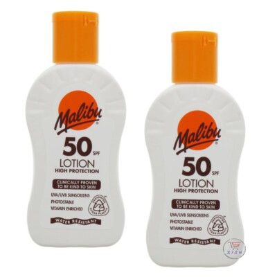 2xMalibu 100ml LSF 50 Sonnenschutzlotion - Sonnenschutz, wasserabweisend im Sommer