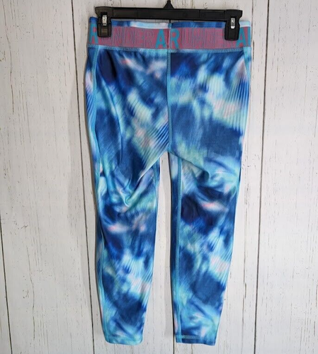 Under Armour Girls~HeatGear Armour Ankle Crop Leggings~Blue tie dye Fast Ship XL - Picture 7 of 7
