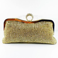 USA WOMENS Evening HANDBAG Clutch Purse RHINESTONE CRYSTAL Wedding Clear Gold 4