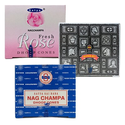Satya Sai Baba Incense Cones, Packs of 12 Cones, CHOOSE YOUR SCENT