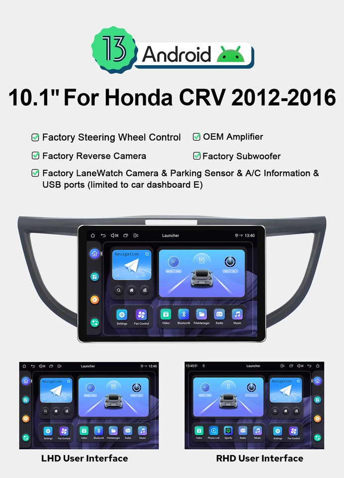 For Honda CR-V 12-16 10.1 Android13 Navigation Upgrade W/ Steering Wheel Control - Image 2 of 4