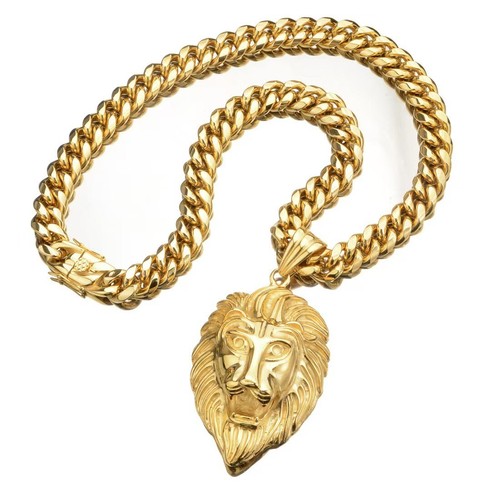 Big Lion Head Pendant Mens Heavy Necklace Stainless Steel Cuban Miami Link Chain - Picture 4 of 9