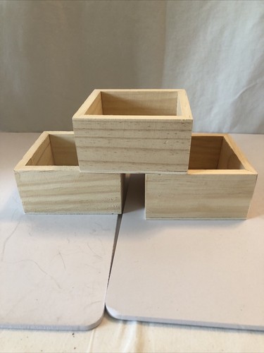 Unfinished Wooden Square Box Organizers Arts Crafts Hobbies and Home Storage 3pc