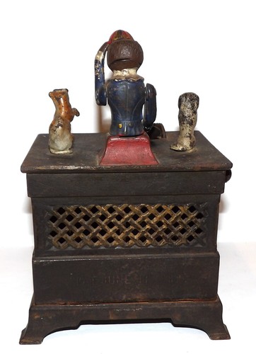 FABULOUS VINTAGE KYSER & REX 1882 MECHANICAL MONKEY CAST IRON PAINTED ORGAN BANK - Picture 13 of 15