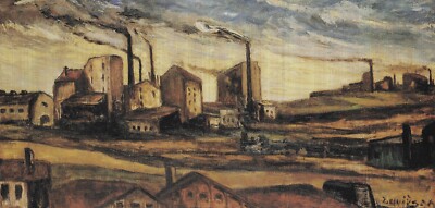 Hüttenwerk im Winter, Willy Davidson, 1916, 30x60cm, Druck Leinwand auf Keilrahm