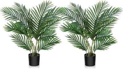2xFopamtri Kunstpflanzen Indoor Faux Areca Palme 60cm im Kunststofftopf. (2PACK)