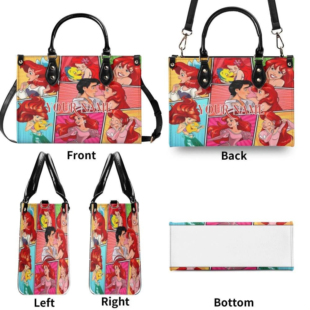 Personalized The Little Mermaid Luxury Women PU Leather Handbag, Disney gift,