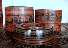 Burmese Lacquer Box Antique Box inside a Box Hand painted Traditional Scenes