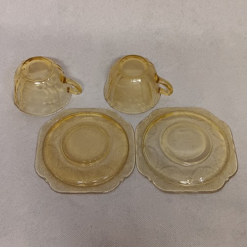 Federal Glass Madrid Cups Saucers 2 of Each Yellow Amber Depression Glass - Picture 6 of 6