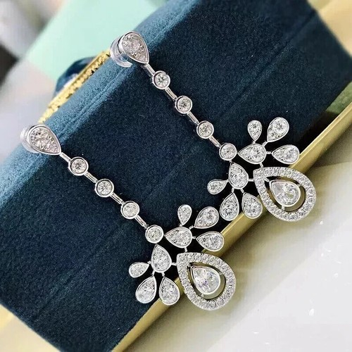 3Ct Pear Lab Created Diamond Women's Chandelier Earrings 14k White Gold Plated - Picture 2 of 3