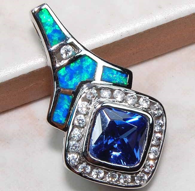 Treated Sapphire & Australian Opal Inlay 925 Sterling Silver Pendant OP1