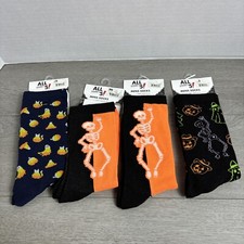 Halloween Socks Four Pairs Men s Size 10-13 Skeleton Pumpkins Black Orange