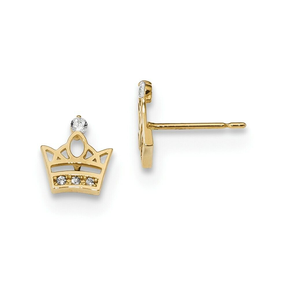 14k Yellow Gold Solid Madi K Youth CZ Crown Post Earrings 14k Yellow Gold Solid Madi K Youth CZ Crown Post Earrings