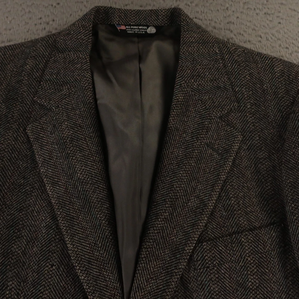 Blazer De Colección Chaqueta Tweed M Gris Espiga Tiza Rayas 100% Lana EE. UU. 40R Foto 2 de 4