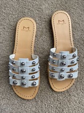 NEW women Marc Fisher LTD Pava Studded Slide Sandal Slip-on White Leather 6.5M