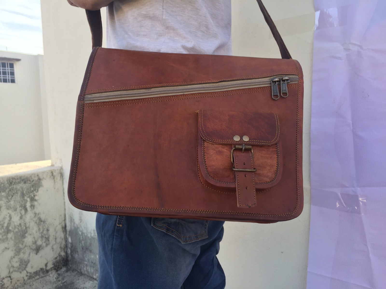 13"" Leather Messenger bag men Shoulder Briefcase Business leather Laptop Bags
