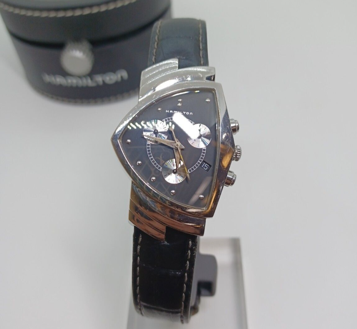 HAMILTON Ventura 6345 Black Quartz Chronograph Mens Watch JP Edition