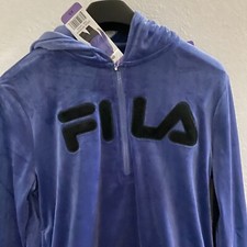 FILA Wome Ultra Soft Velour 1/4 Zip Hooded purple Jacket w/FILA logo Sz XS NWT