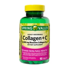 Spring Valley Highly Absorbable Collagen + C Tablets Dietary Supplement, 2,500 m