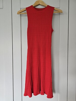 Jack Wills Hallows Red Cable Ribbed Knitted Skater dress size uk 10  Stretchy UK