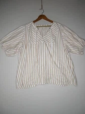 LC Lauren Conrad Womens Striped V-Neck Blouse Short Sleeve Size 3X White