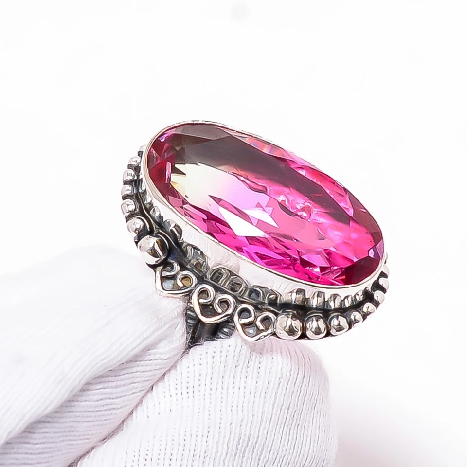 Bi- Color Tourmaline Gemstone 925 Sterling Silver Handmade Jewelry Ring All Size - Image 3 of 4