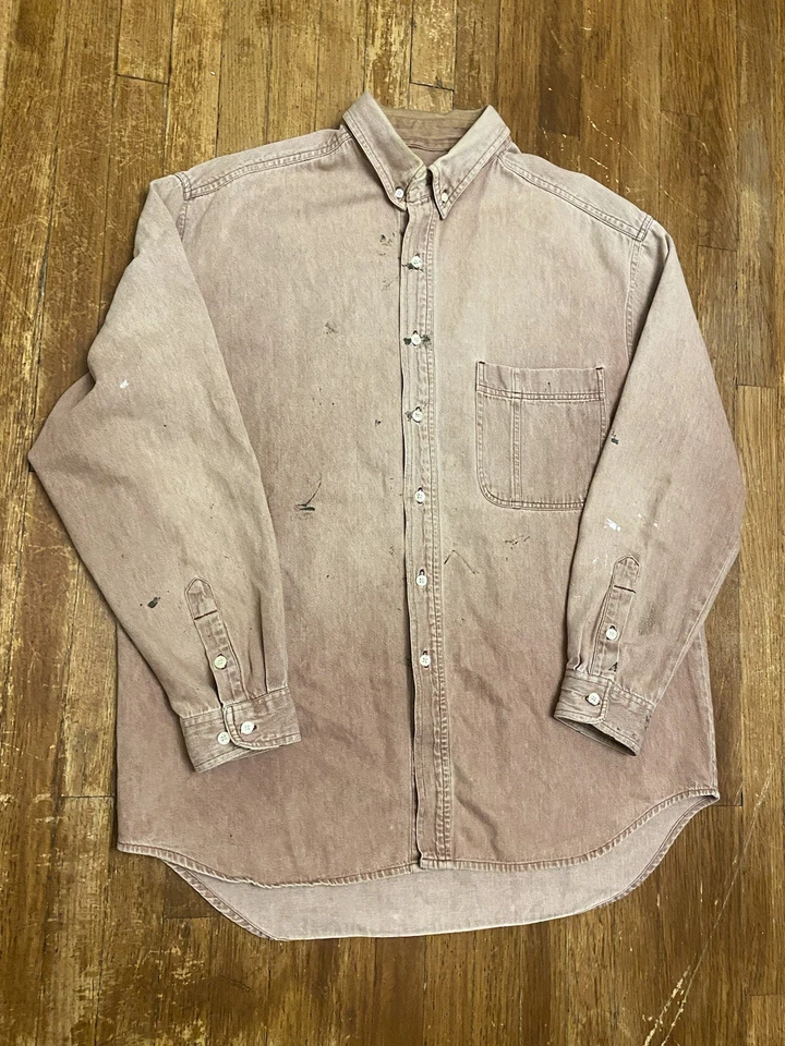 Vintage St John’s Bay Faded Brown Distressed Button Down Long Sleeve Shirt Large - Image 4 of 4