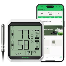 VIVOSUN Bluetooth Hygrometer Thermometer VPD Temp Humidity Meter w/ Sensor Probe