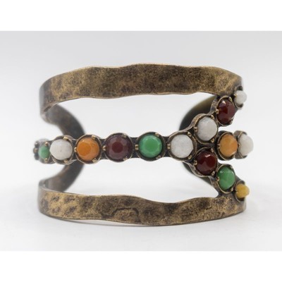 Lucky You Wide Cuff Bracelet With Multicolored Stones-Boho Style Vintage