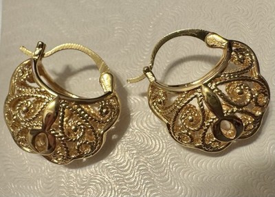 Vintage Nachlass Damen Huggie Creolen 18k Gelbgold vergoldet Schmuckset
