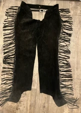 WHITMAN BLACK WESTERN FRINGE CHAPS  30'' -38''