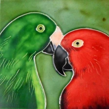 Love birds hand painted ceramic art tile coaster 4 x 4 inches with back