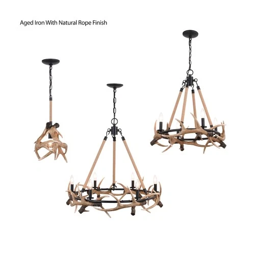 Vaxcel Lighting H0261 Breckenridge 6 Light 31"W Antler Ring - Grey - Picture 2 of 12