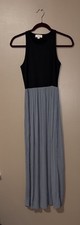 LOFT Maxi Dress XS Black Blue Pleated Skirt Sleeveless Summer Casual