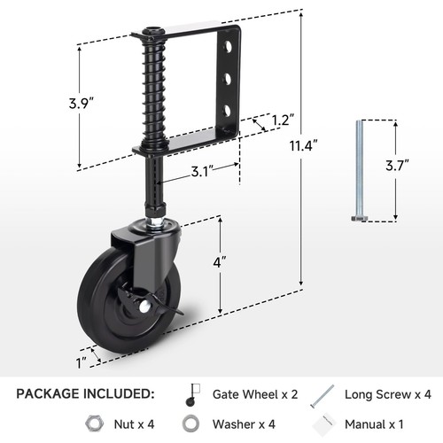 4 Inch Heavy Duty Gate Wheel with Brake, Spring Loaded Gate Caster Wheel, Far... - Picture 2 of 8