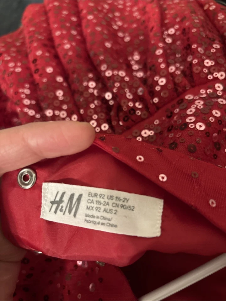 Vestido H&M Niñas EE. UU. Talla 7 Lentejuelas Rojo Vestido Sin Mangas Falda en Niveles Foto 3 de 3