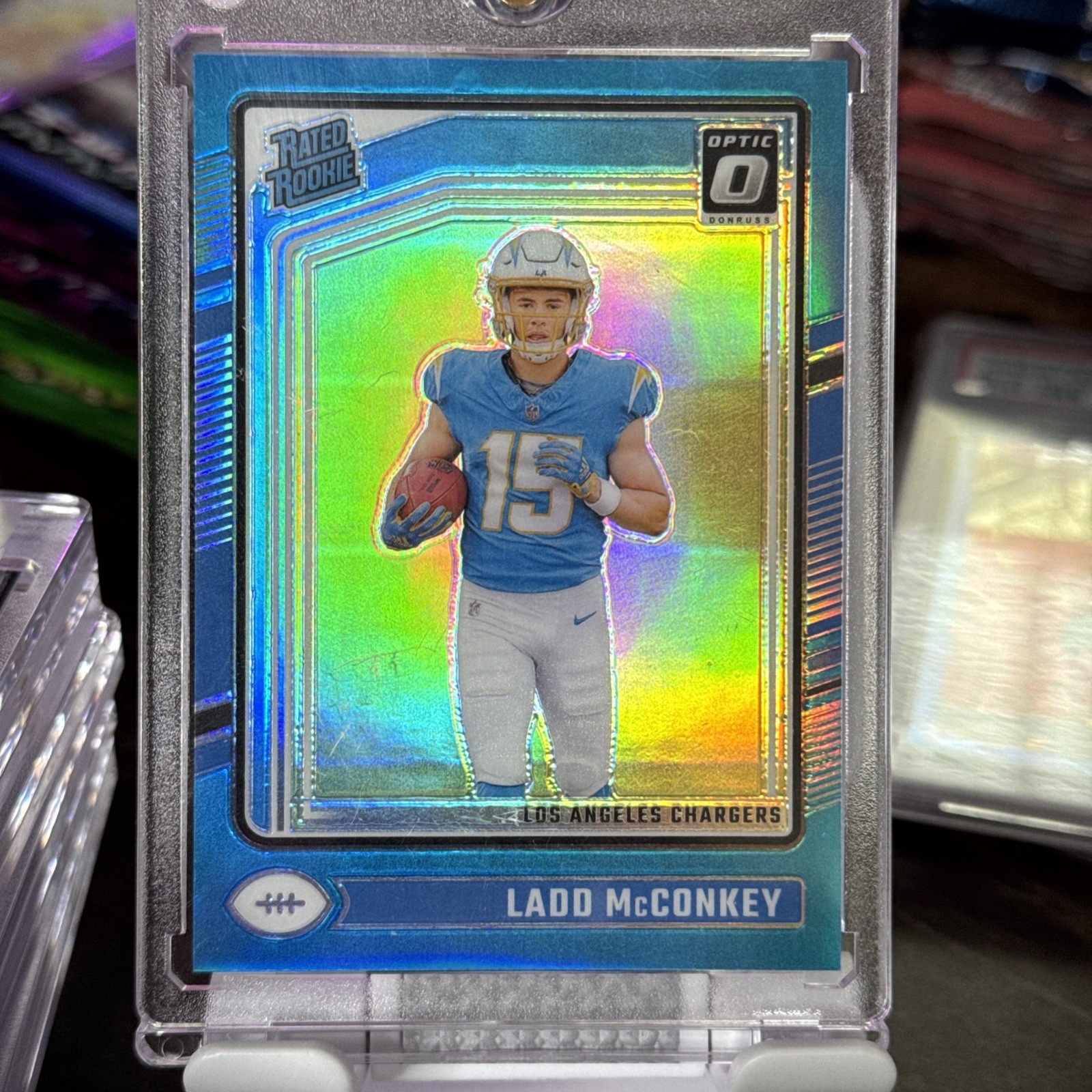 2024 Panini Donruss Optic - Rated Rookie Ladd McConkey #266 Aqua Prizm /299 (RC)
