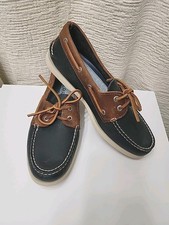 Sperry Top-Sider A/O 2-Eye Navy Blue Brown Leather men  s Size 9 STS21718