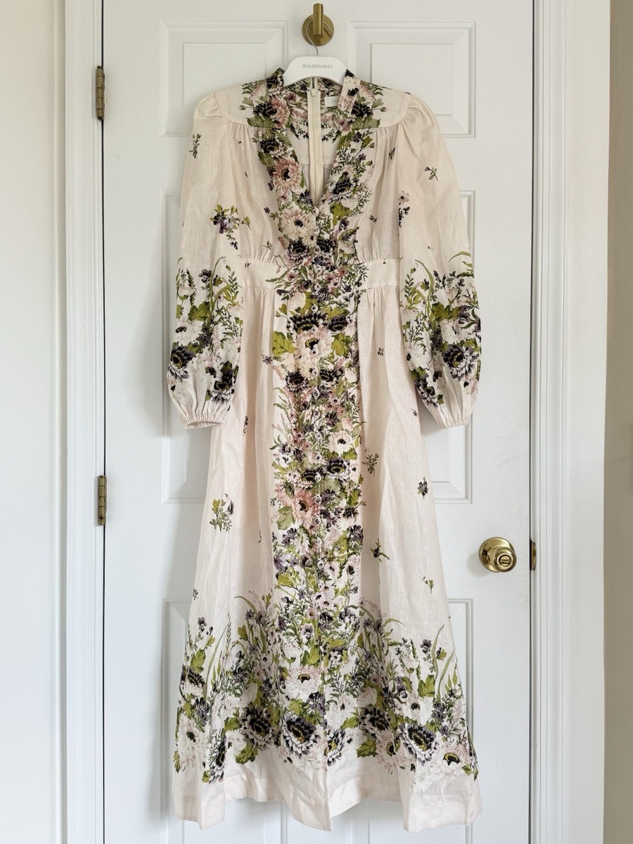 zimmermann halliday scalloped floral linen midi dress Zimmermann Halliday Floral Scallop Midi-Dress
