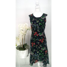Tommy Hilfiger Womens Black Floral Sleeveless Midi Hi-Low A-Line Dress Size 14