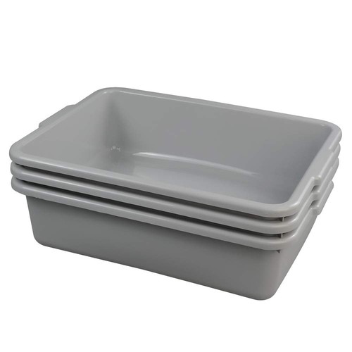 Ggbin 3-Pack Grey Plastic Dish Tubs – Commercial Bus Box & Wash Basin Tote, 13L Capacity