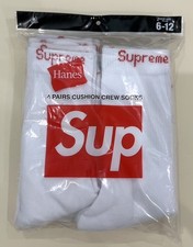 Supreme X Hanes Crew Socks - White, 4 Pack, Size 6-12