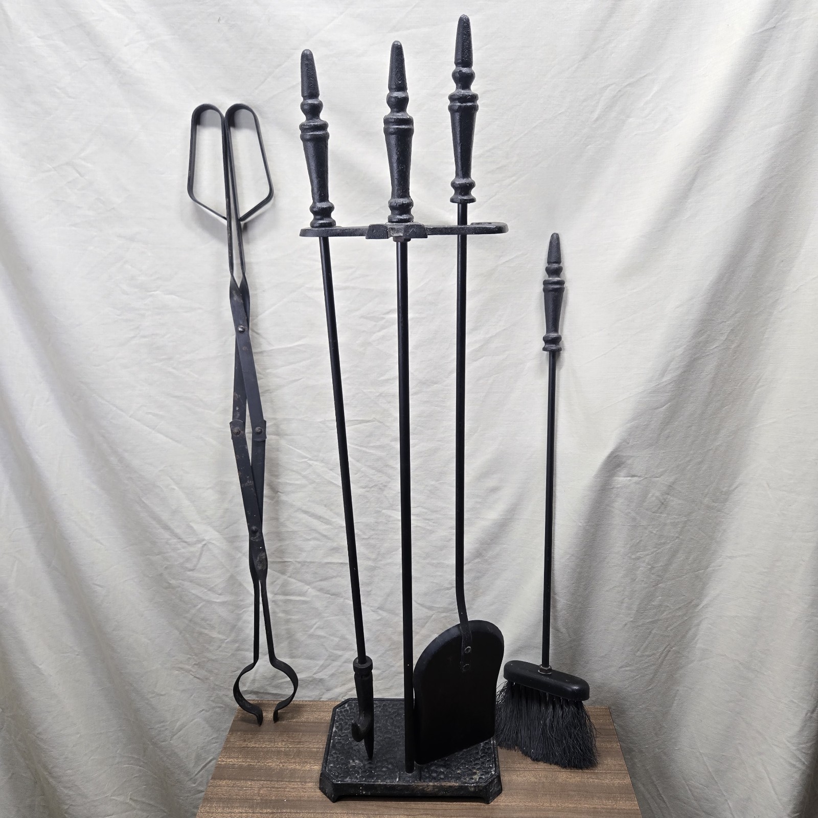 5 Piece Set! Cast Iron Fireplace Fire Pit Tool Toolset Poker Broom Shovel Brush