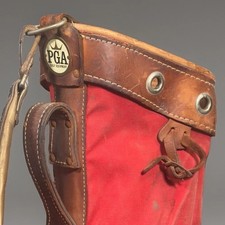 Vintage Golf Bag PGA Genuine Leather Sunday Pencil Red Canvas Light Carry Rare