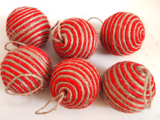 Lot of 6 Rustic Red Natural Jute Ornament Christmas Tree Holiday Decor