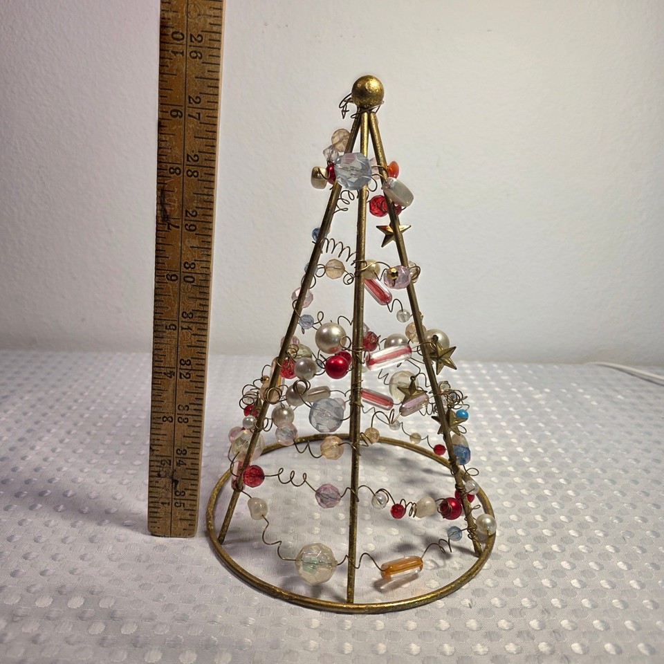 Tree Of Gold Vintage Style Gold Wire Beaded Christmas Tree Tabletop Holiday Decor 9. ...